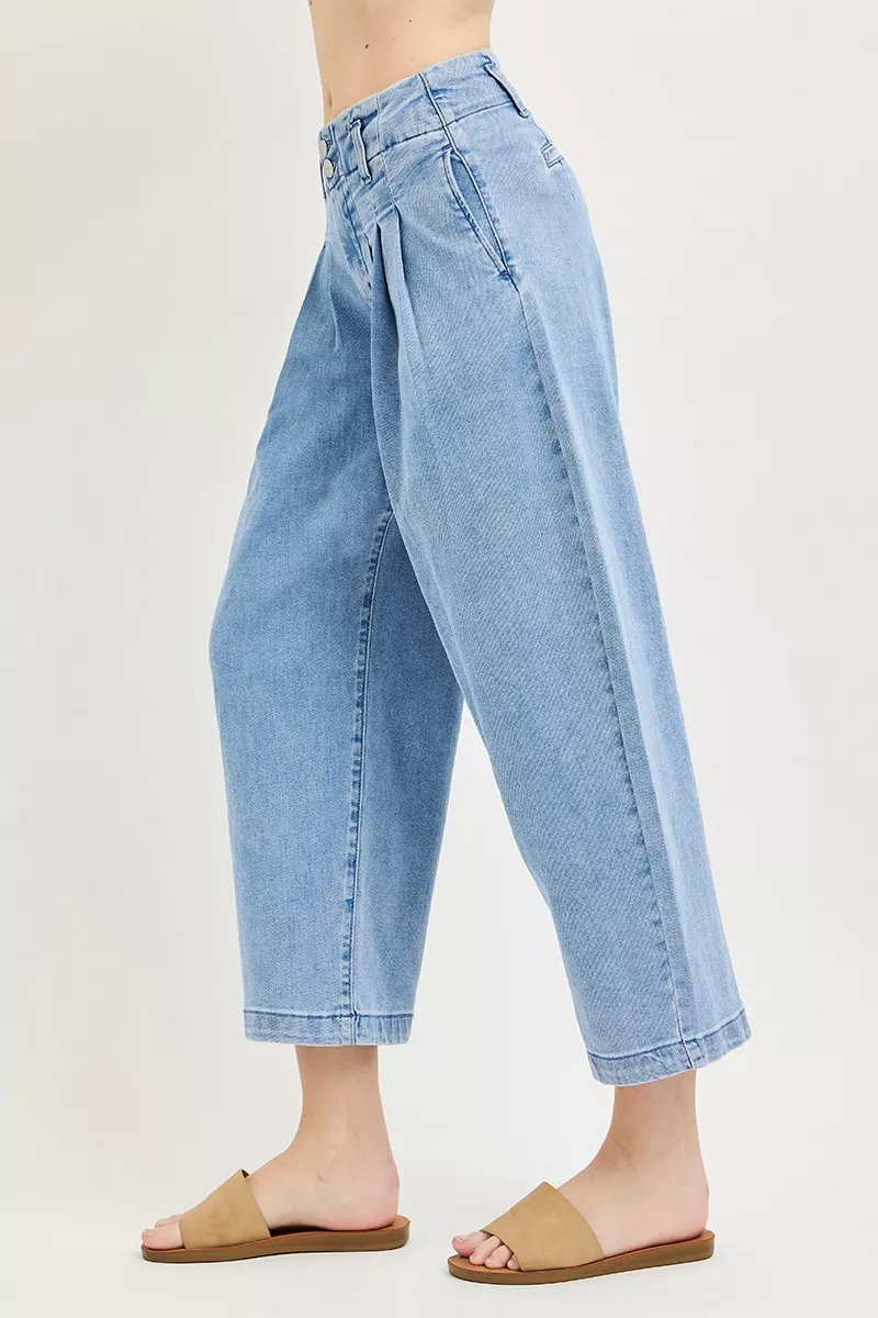 Slouchy Crop Barrel Pleated Jeans, image 4