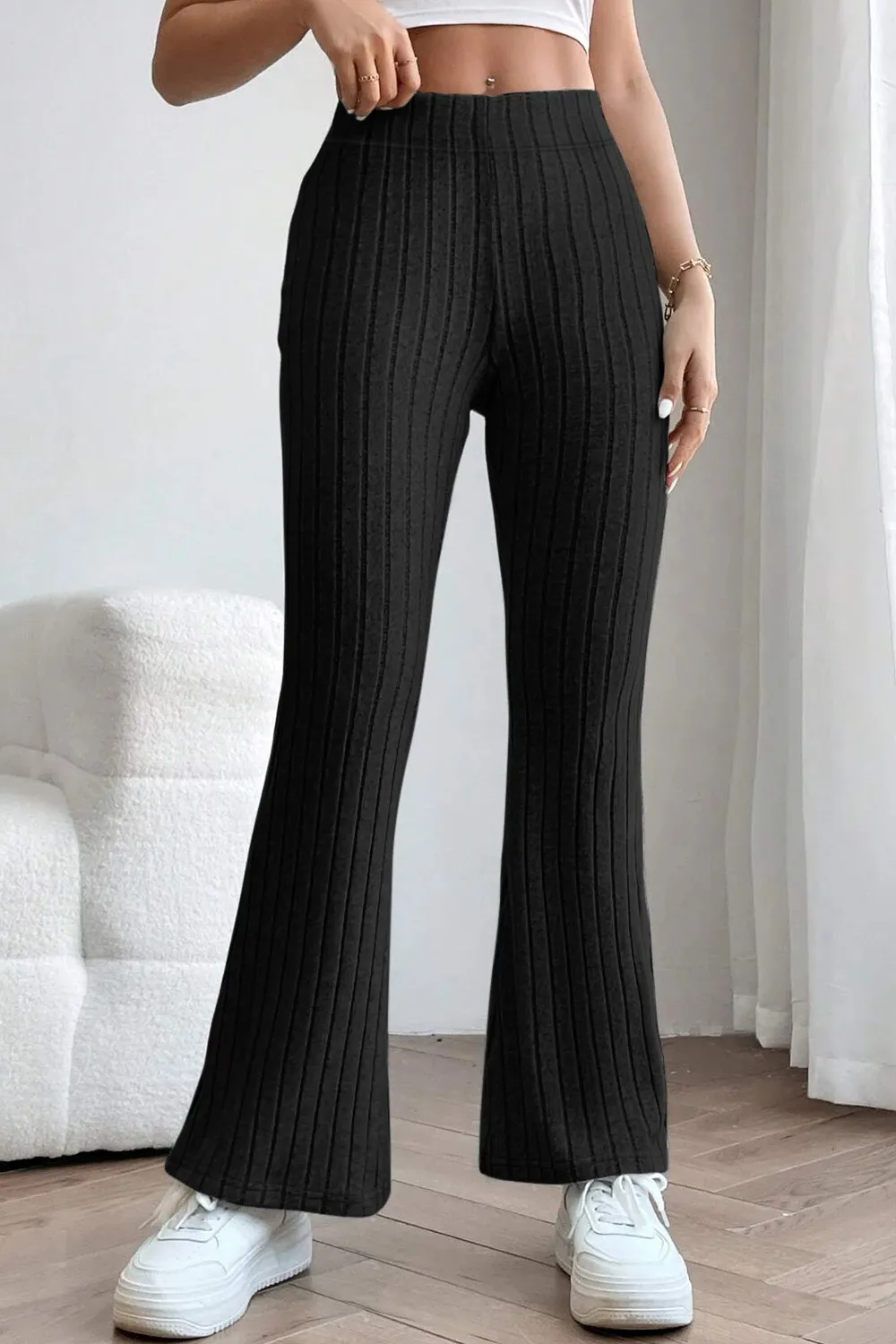 Full Size Ribbed High Waist Flare Pants, image 20