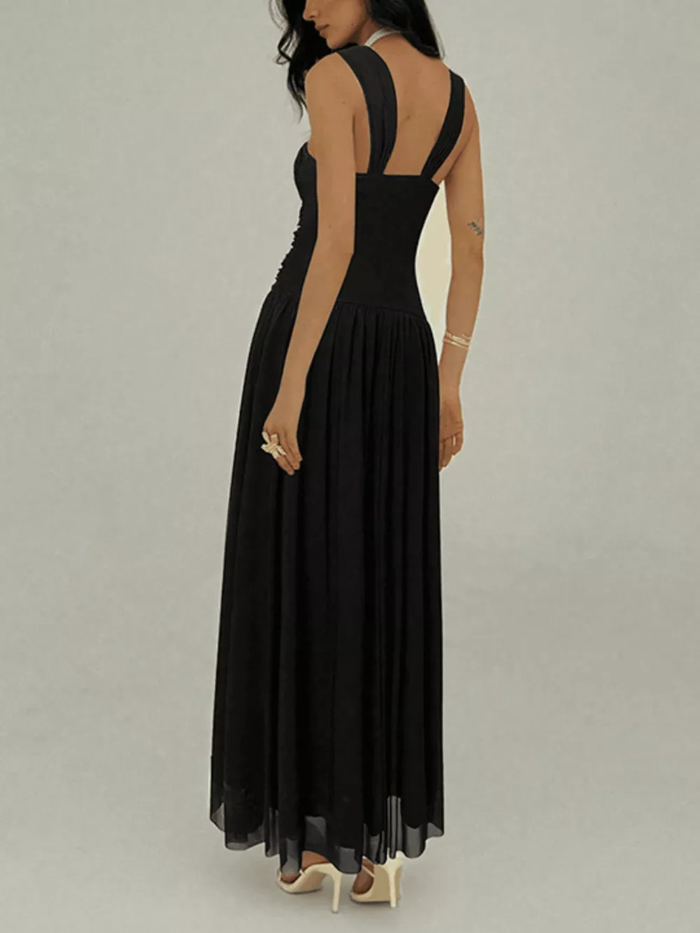 Ruched Sleeveless Maxi Dress with Embellishments, image 4