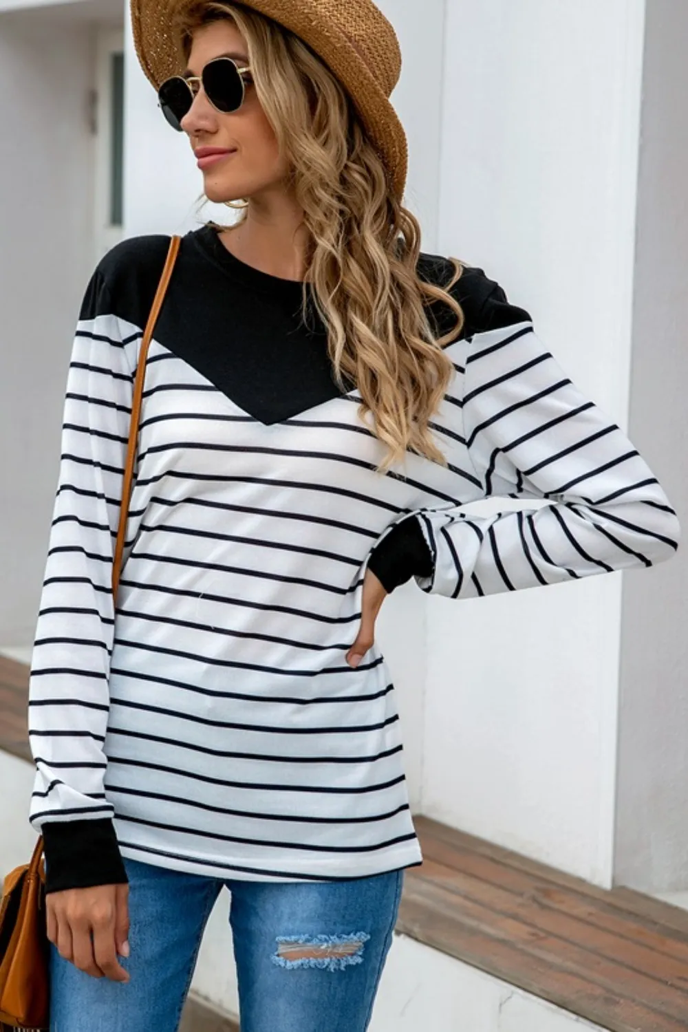 Striped Round Neck Long Sleeve T-Shirt, image 15