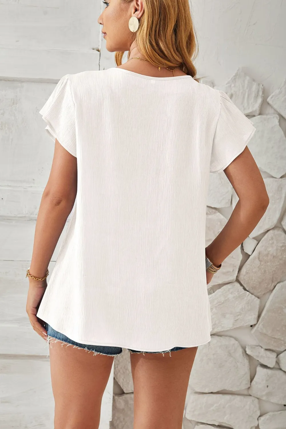 Ruched V-Neck Flounce Sleeve Blouse, image 13