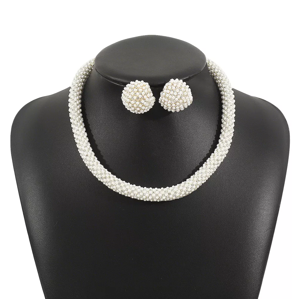 Pearl Embellished Earrings and Necklace Jewelry Set, image 6