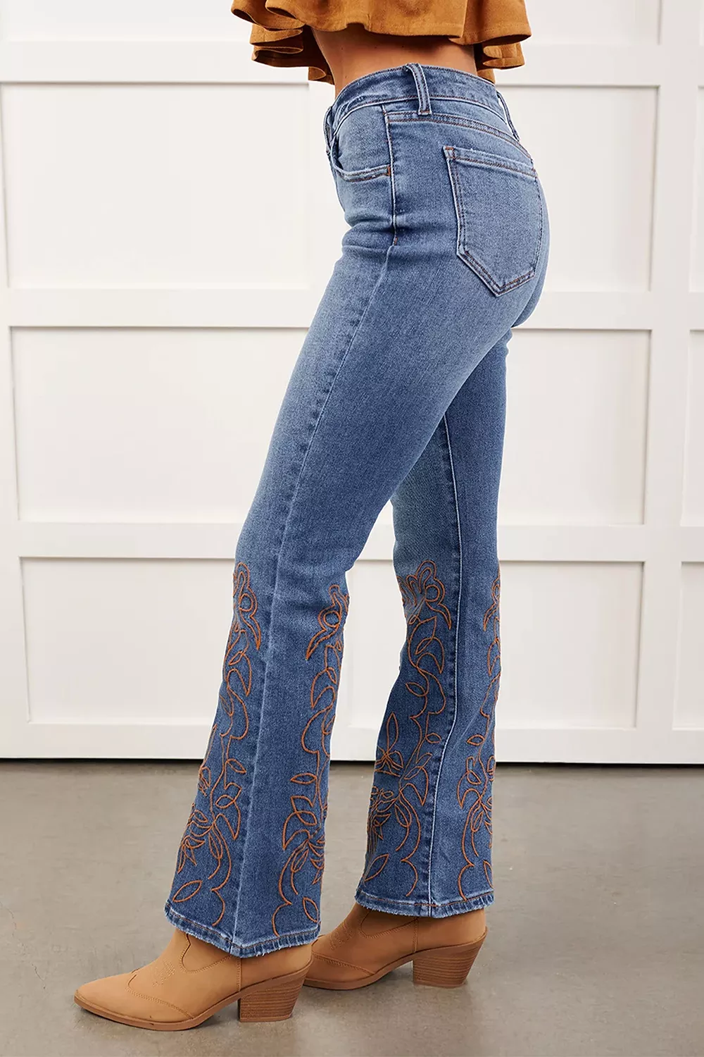 Embroidered Flare Leg Jeans, image 6