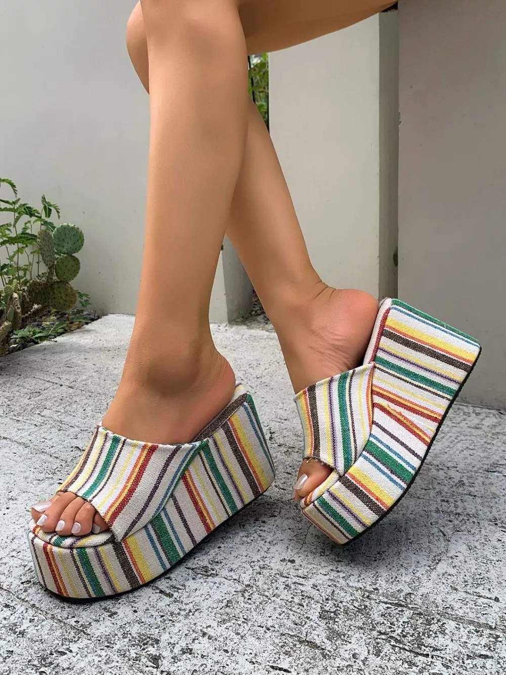 Striped Platform Wedge Sandals, image 9