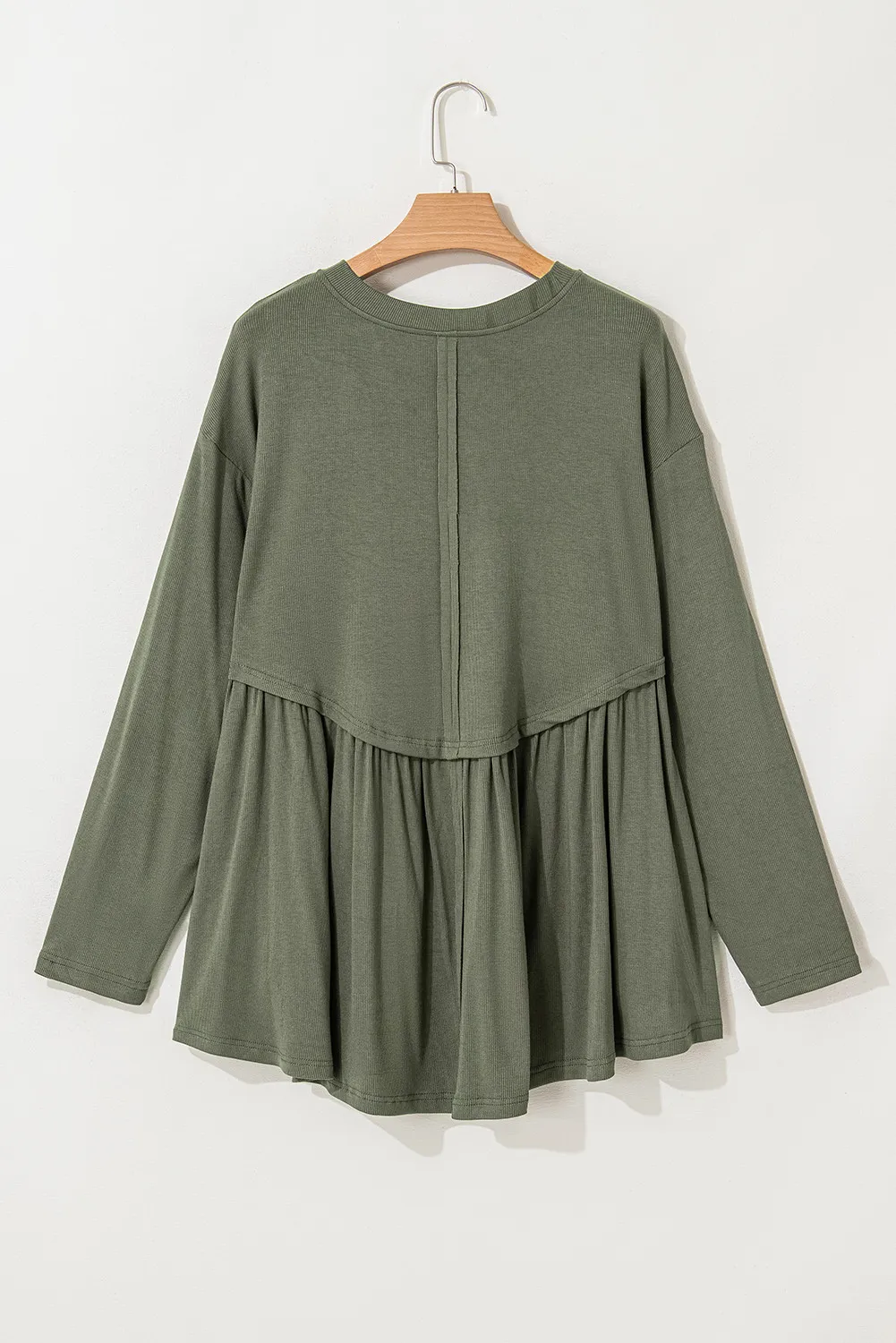 Plus Size Peplum Round Neck Long Sleeve Blouse, image 4