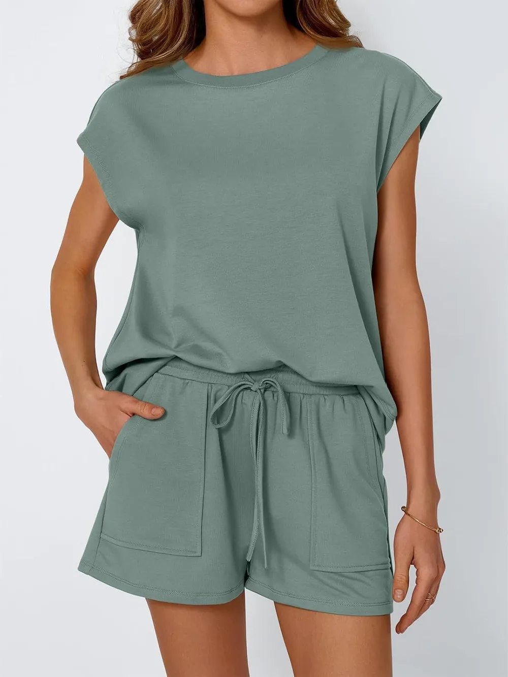Round Neck Cap Sleeve Top and Shorts Set, image 15