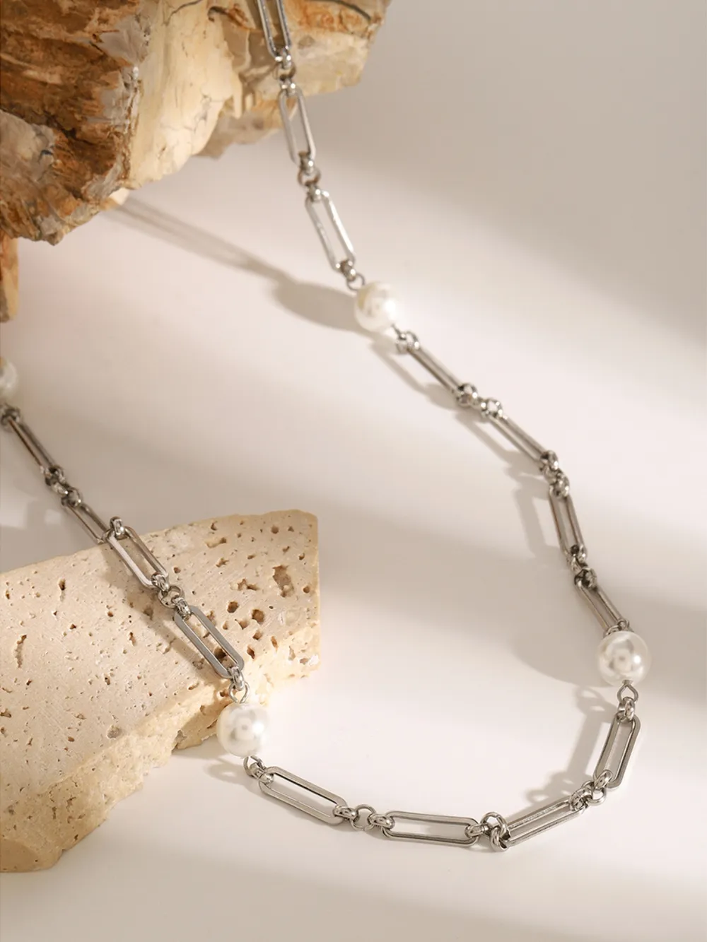Stainless Steel Pearl Chain Necklace, image 8