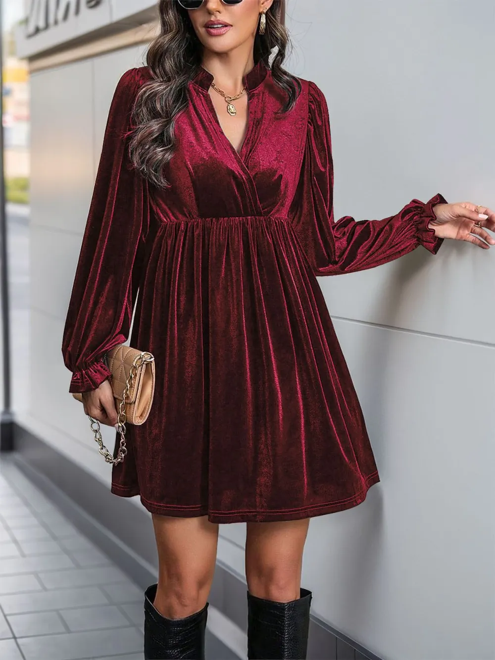 Ruched Surplice Long Sleeve Mini Dress, image 17