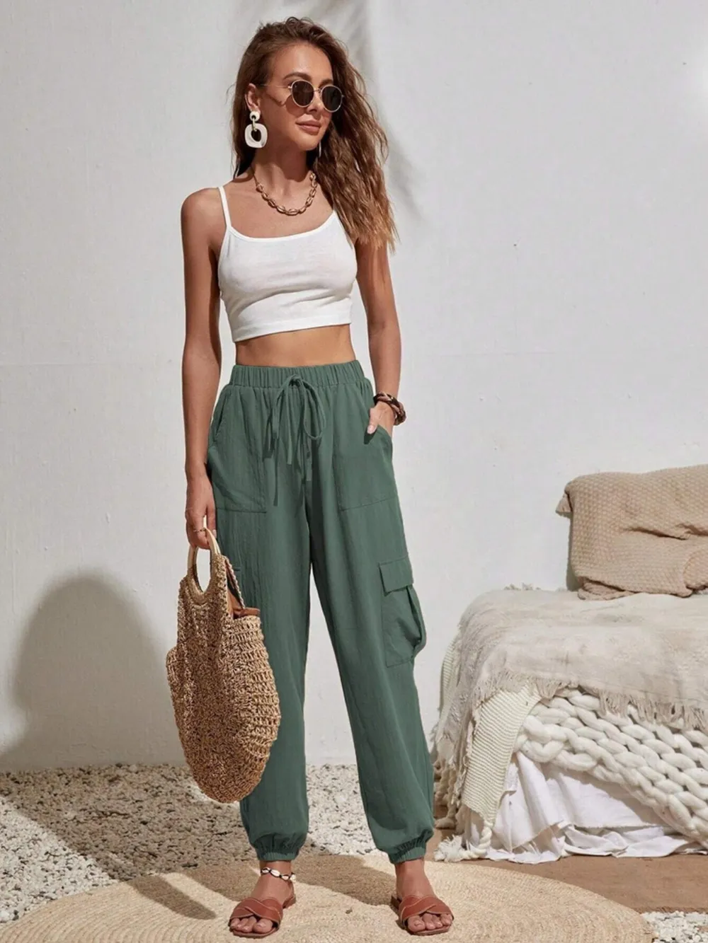 Drawstring Joggers with Cargo Pockets, image 18