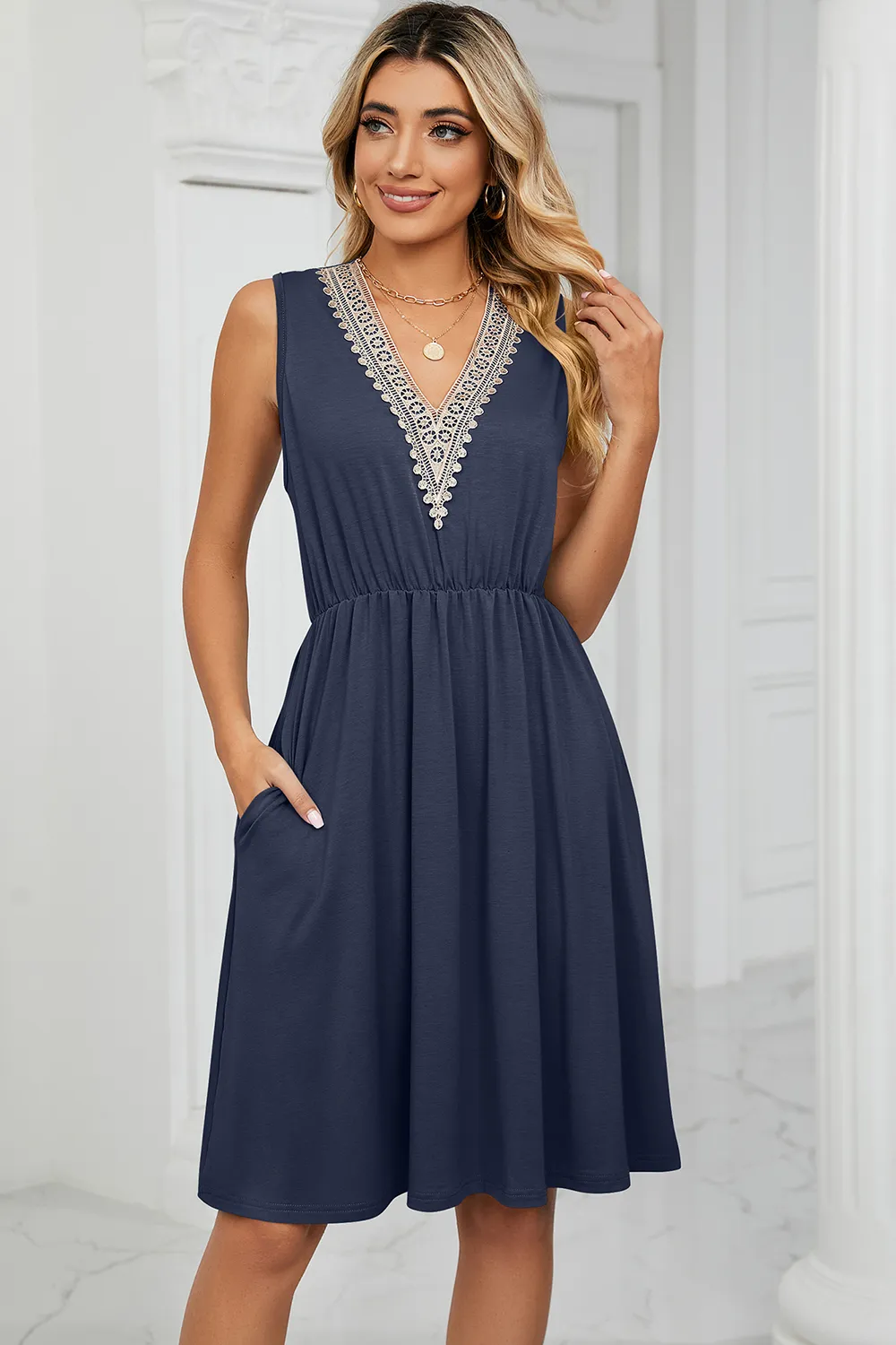 Pocketed V-Neck Wide Strap Dress, image 16