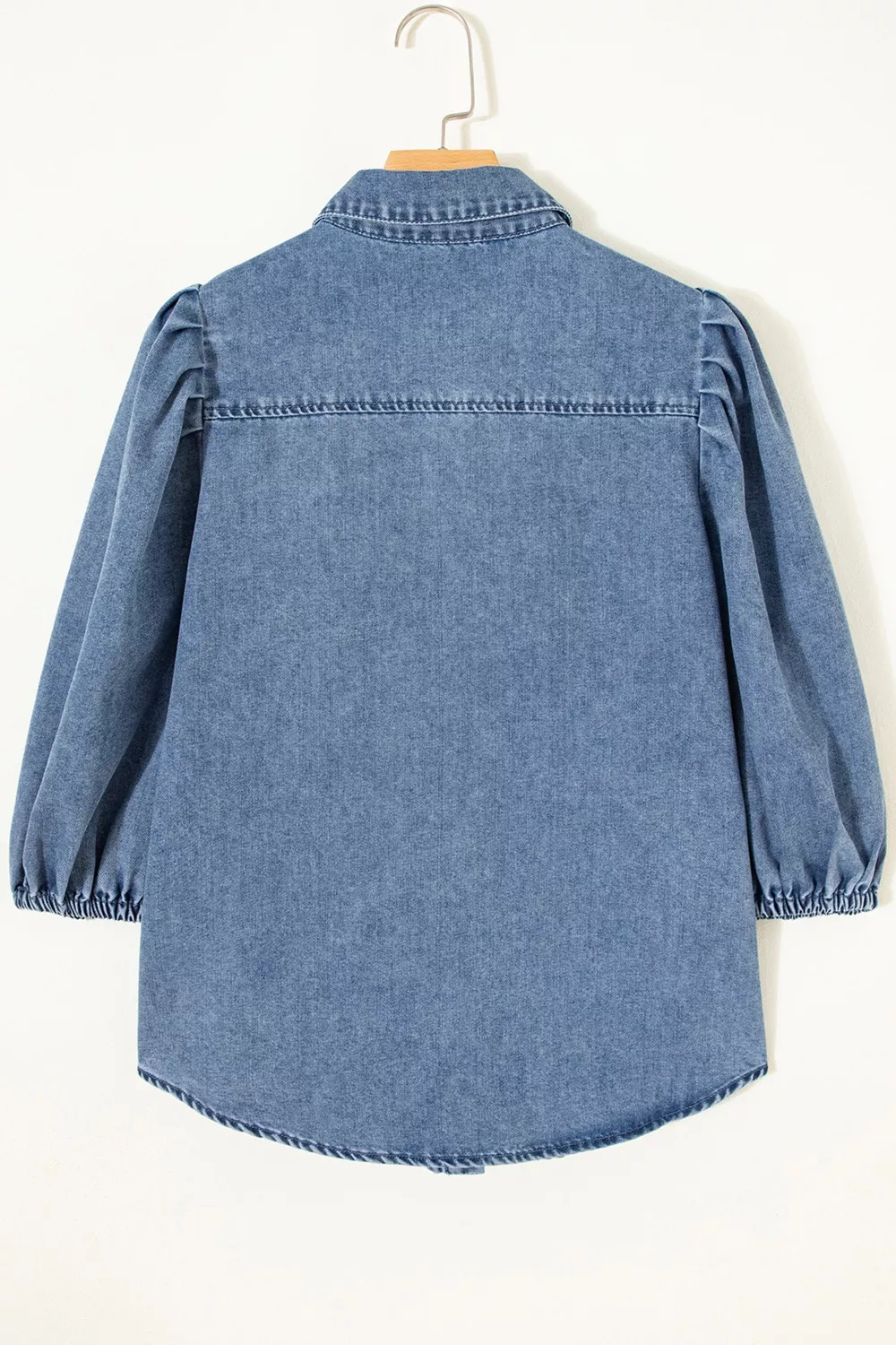 Puff Half Sleeve Collared Denim Shirt, image 5