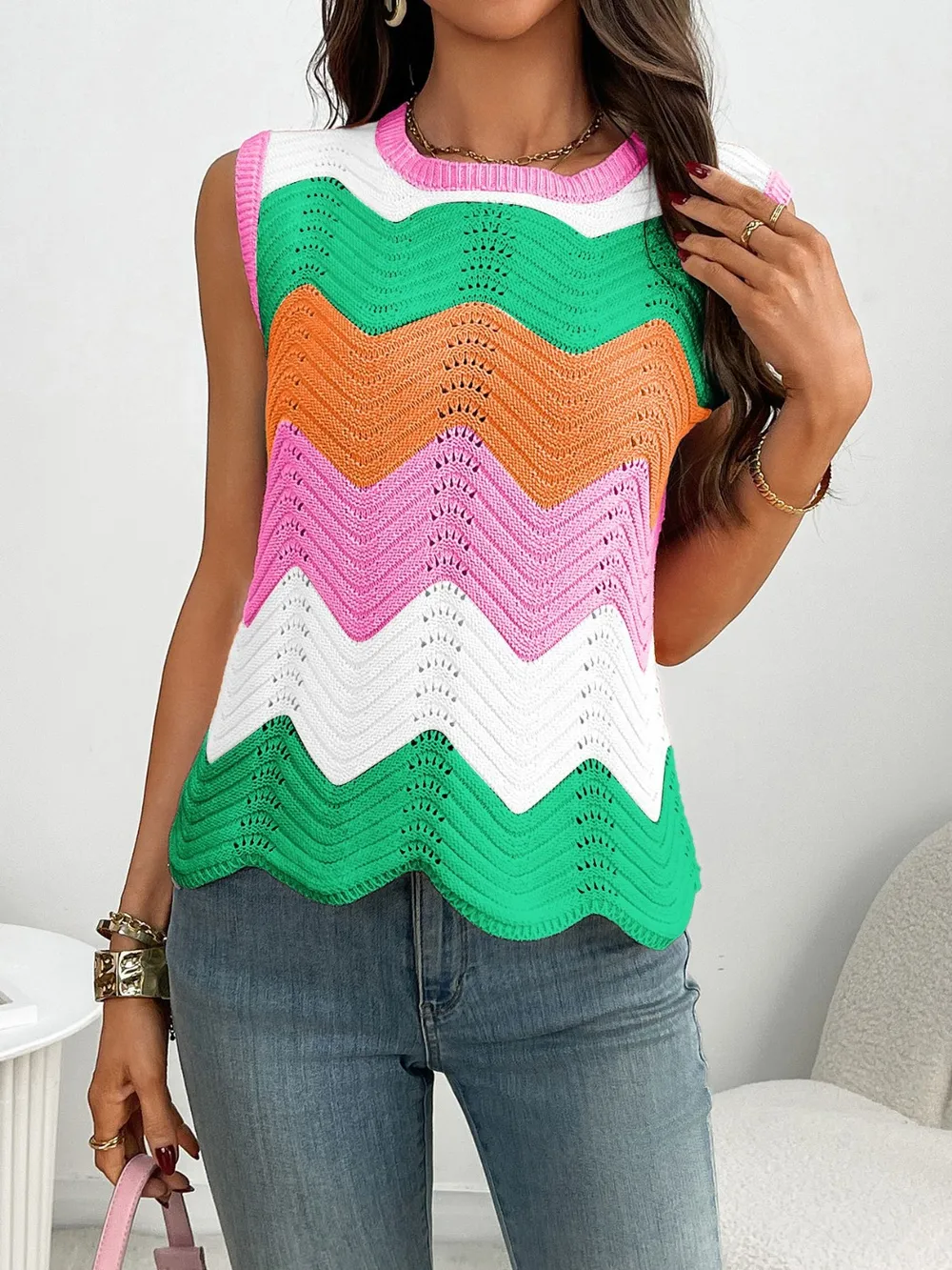 Color Block Round Neck Sweater Vest, image 10