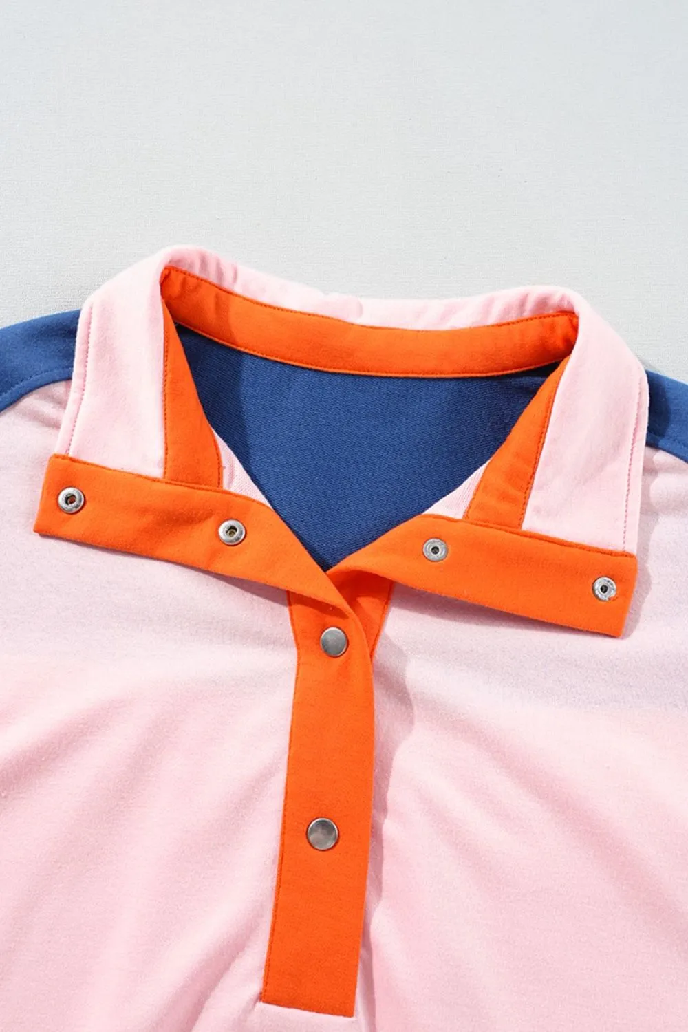 Color Block Half Buttoned Ruffled Short Sleeve T Shirt, image 9