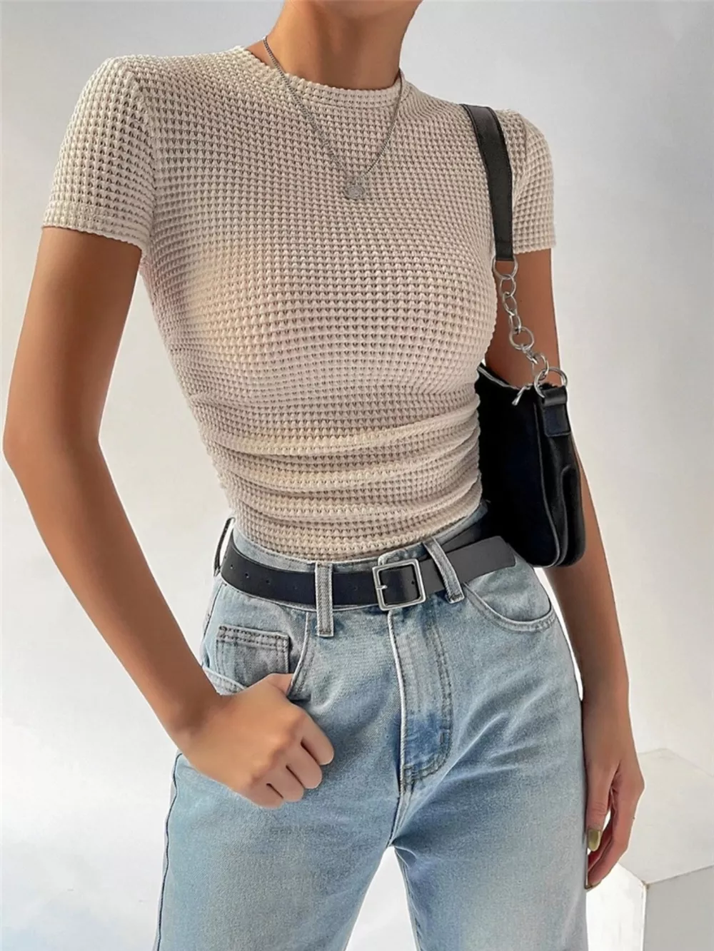 Textured Waffle Knit Slim Fit T-Shirt, image 2