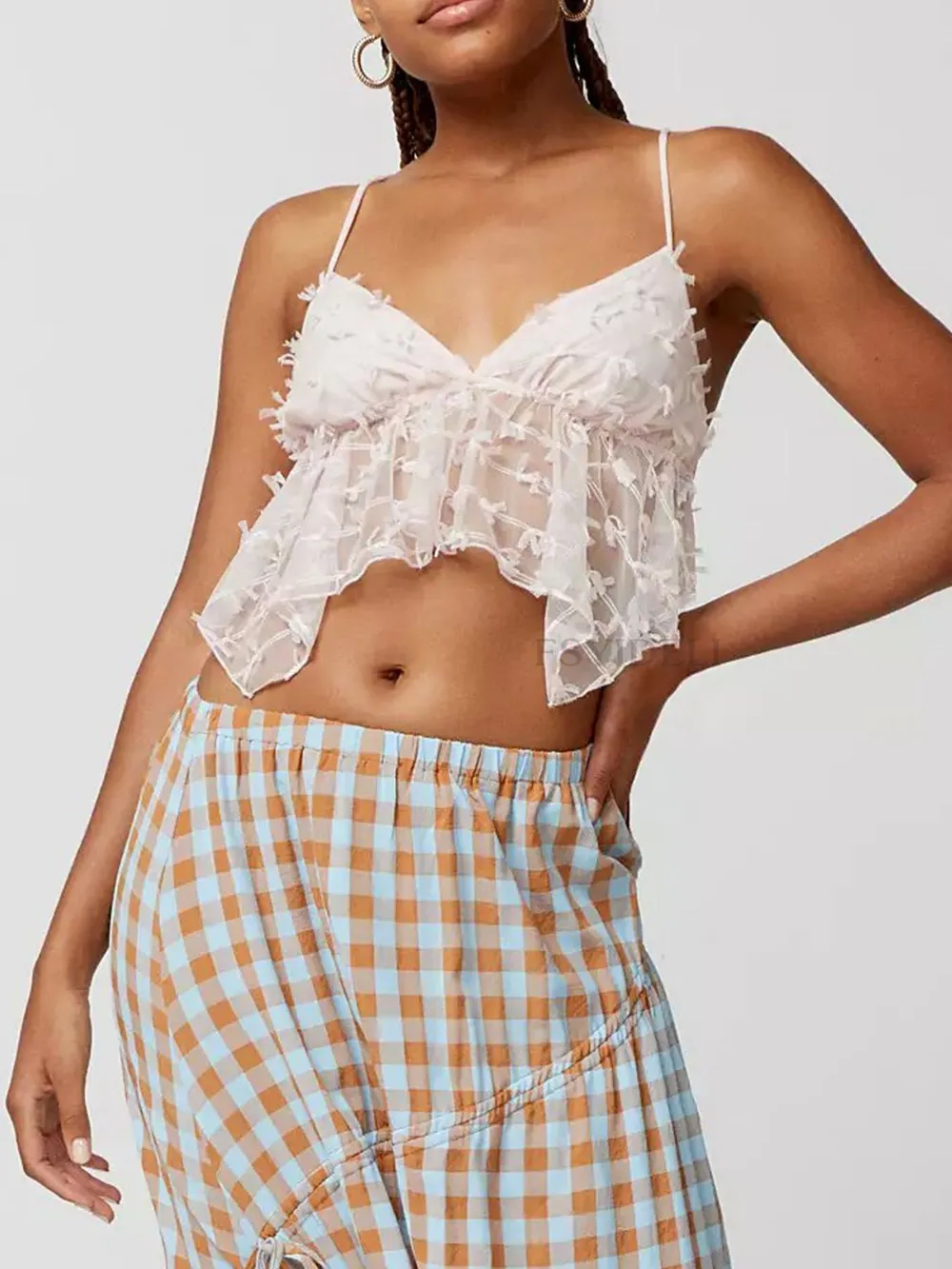 Sheer Lace Cami Top with Delicate Trim, image 3