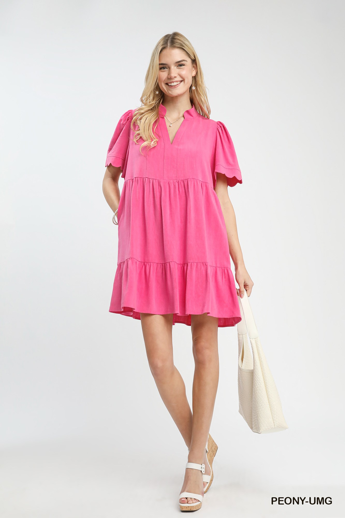 Linen Tiered Babydoll Dress with Scalloped Sleeves, image 4
