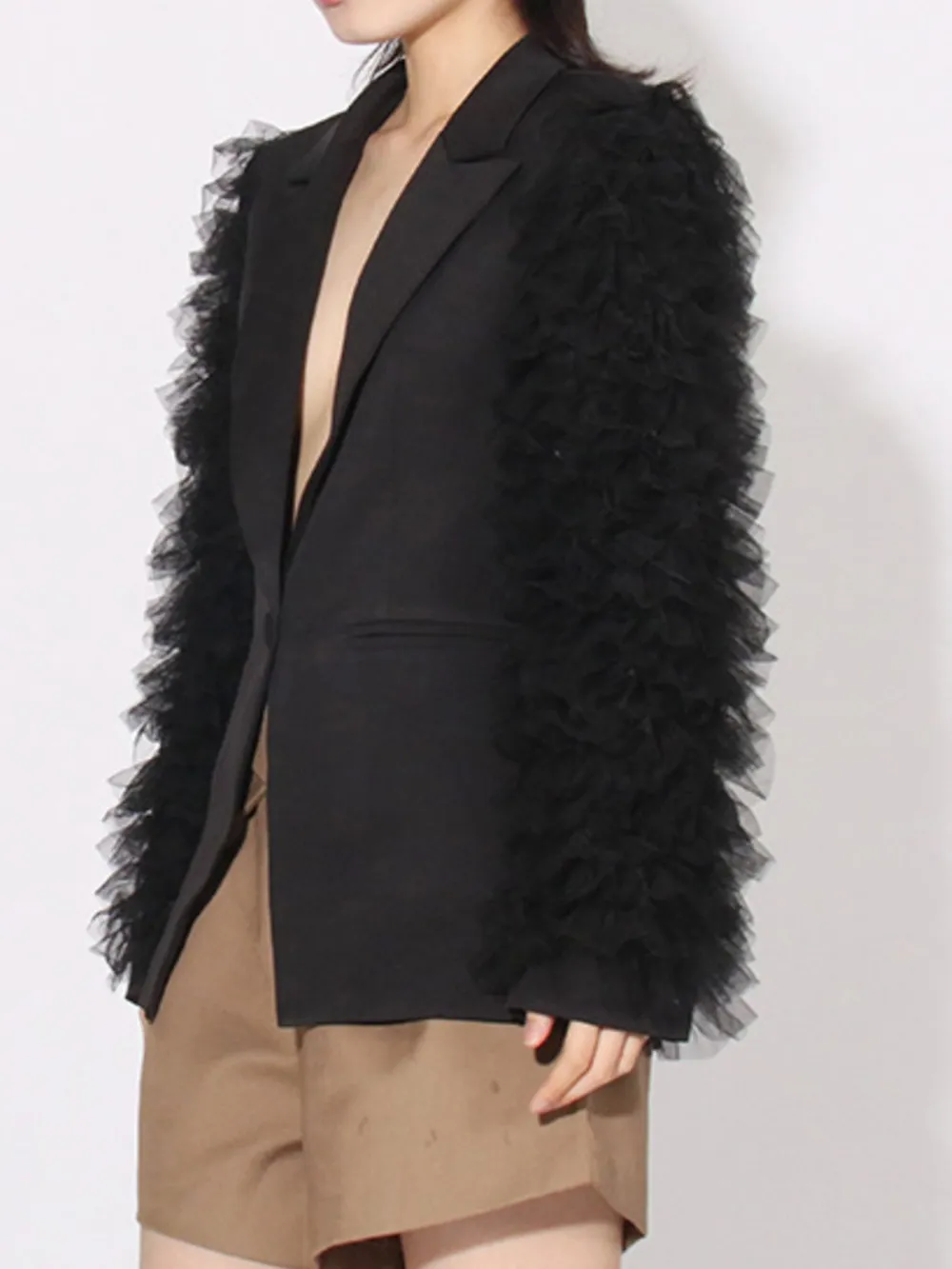 One Button Mesh Long Sleeve Blazer, image 4