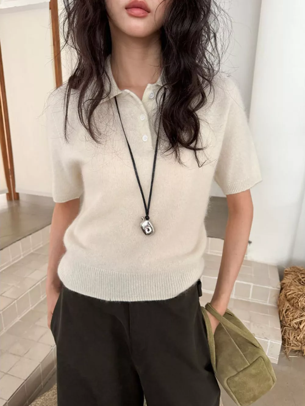 Wool Short-Sleeve knitted Polo Shirt
