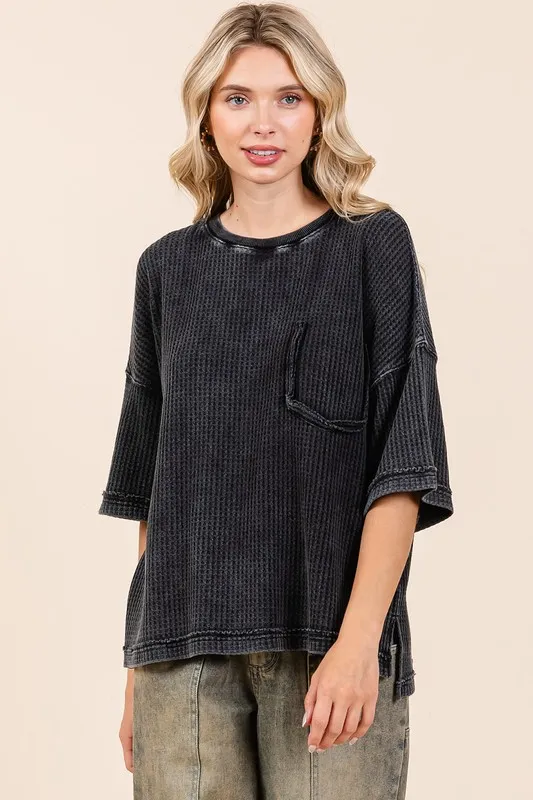 Mineral Wash Waffle Knit Short Sleeve Top, image 4
