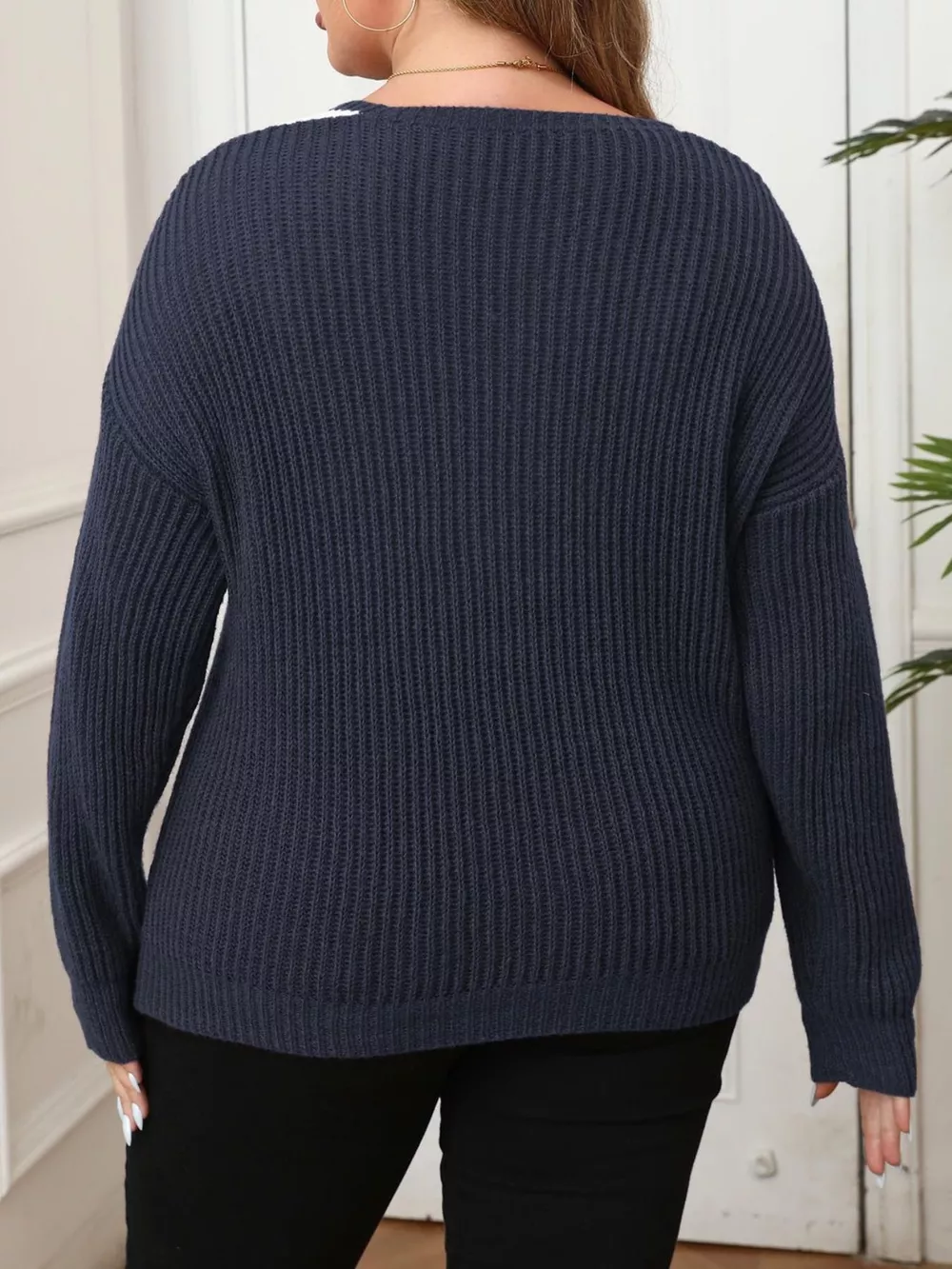 Plus Size Contrast Trim Button-Decorated Sweater, image 14