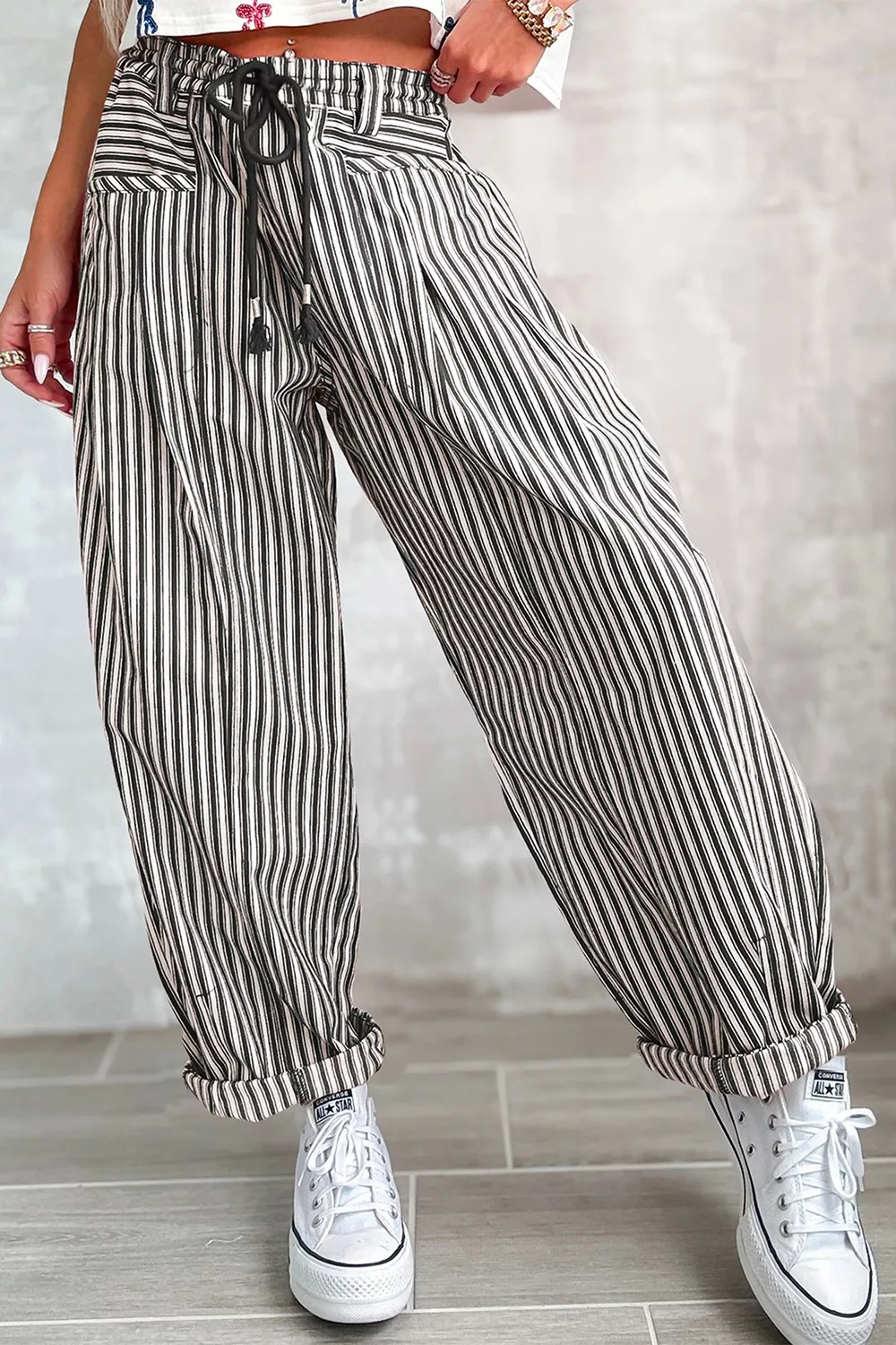 Stripe Drawstring Casual Loose Pants, image 9