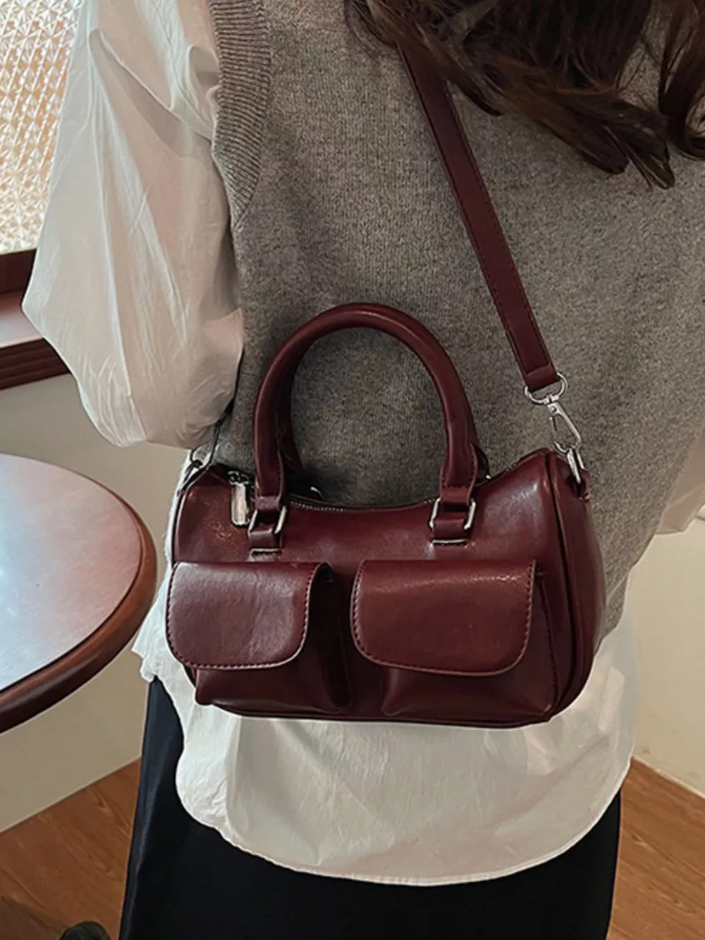 PU Leather Vintage Boston Handbag, image 7