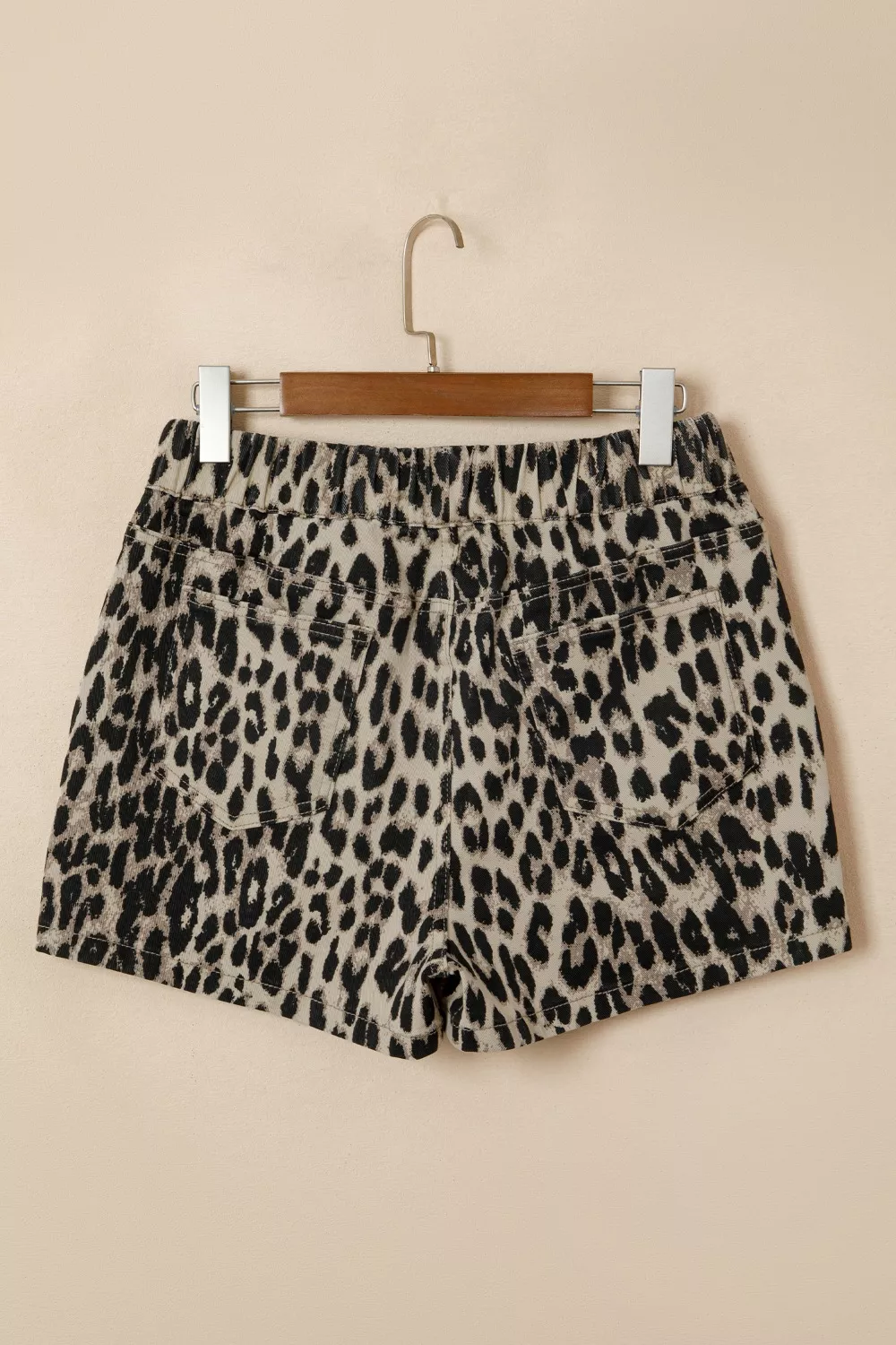 Leopard Print Lace-up Elastic Waistband Mid Rise Denim Shorts, image 4