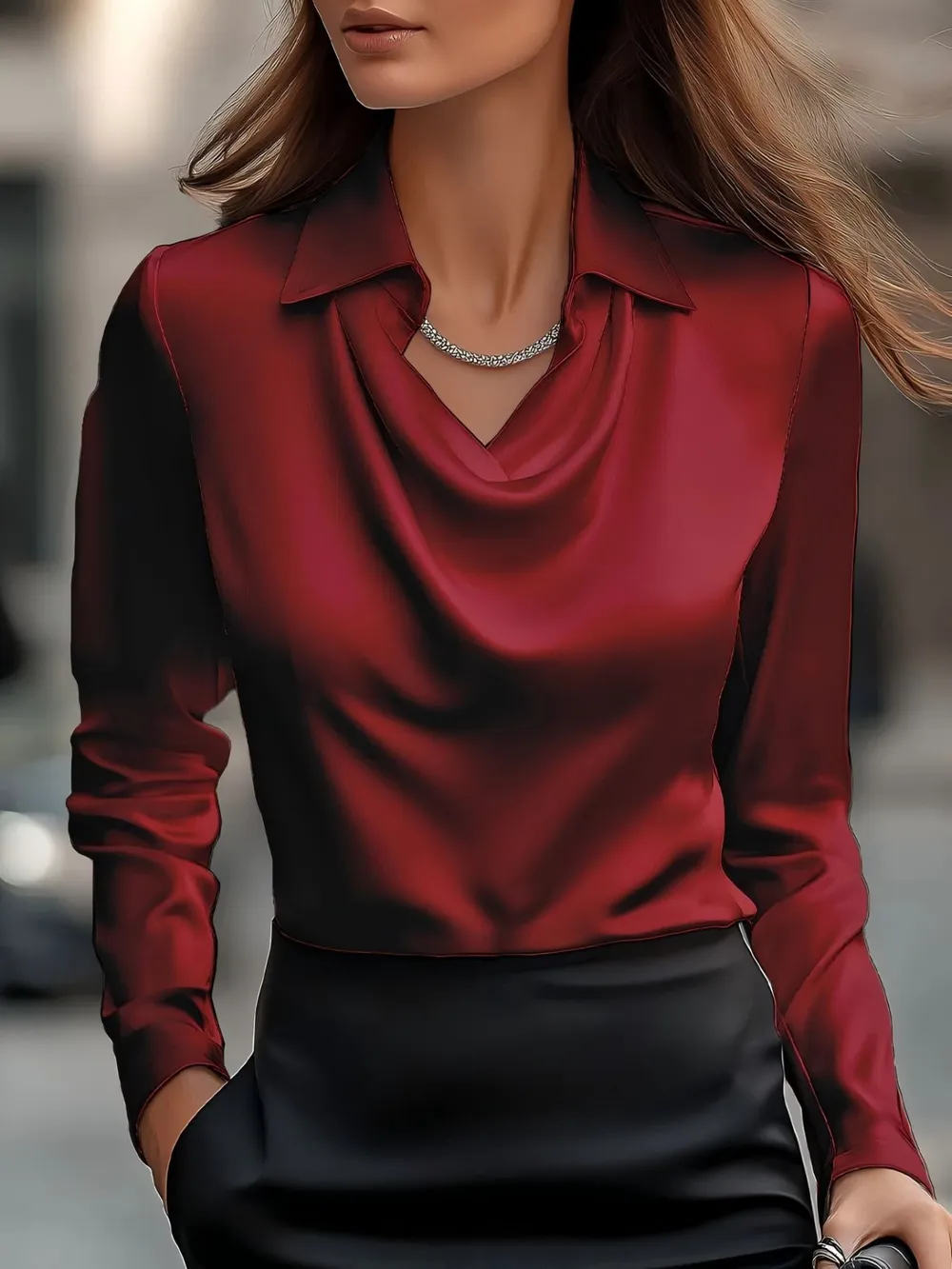 Full Size Long Sleeve Blouse with Collar Plus Size, image 13