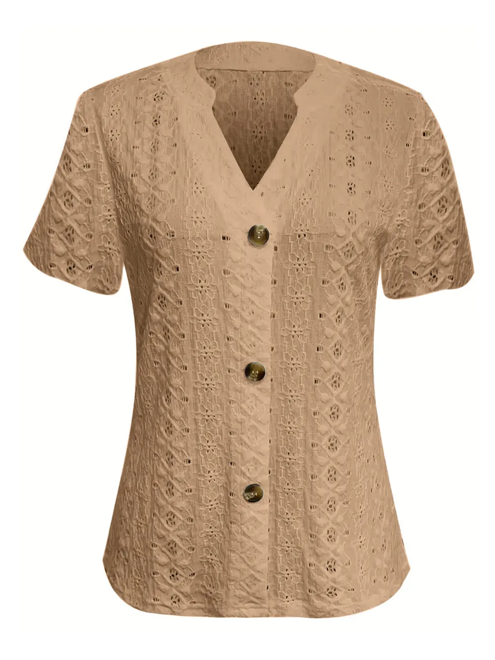 Openwork Notched Short Sleeve Top, image 14