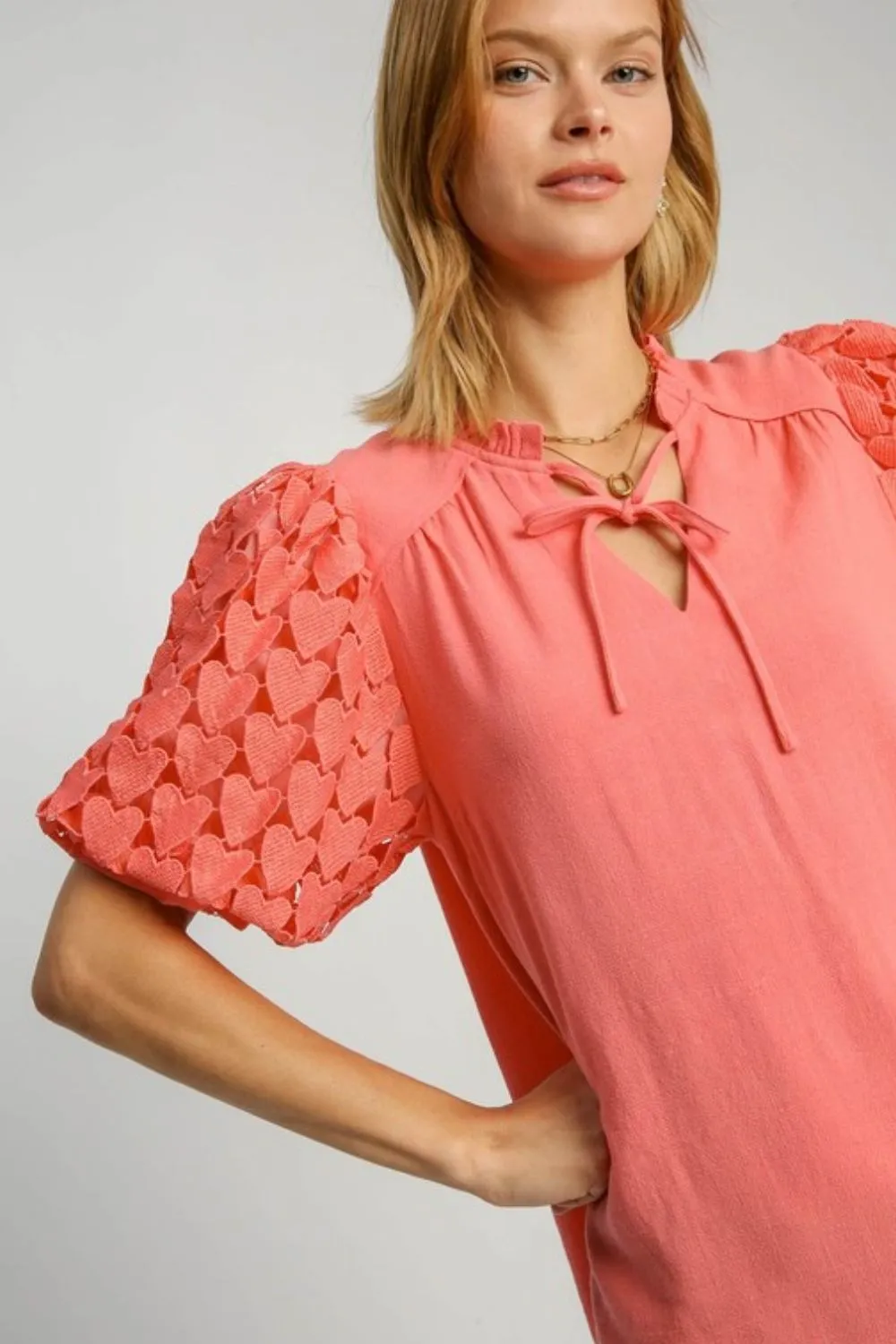 Full Size Heart Lace Sleeve Ruffle Collar Top Plus Size, image 3