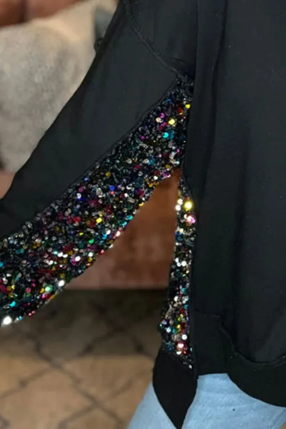 Sequin Half Button Long Sleeve Sweatshirt, image 6