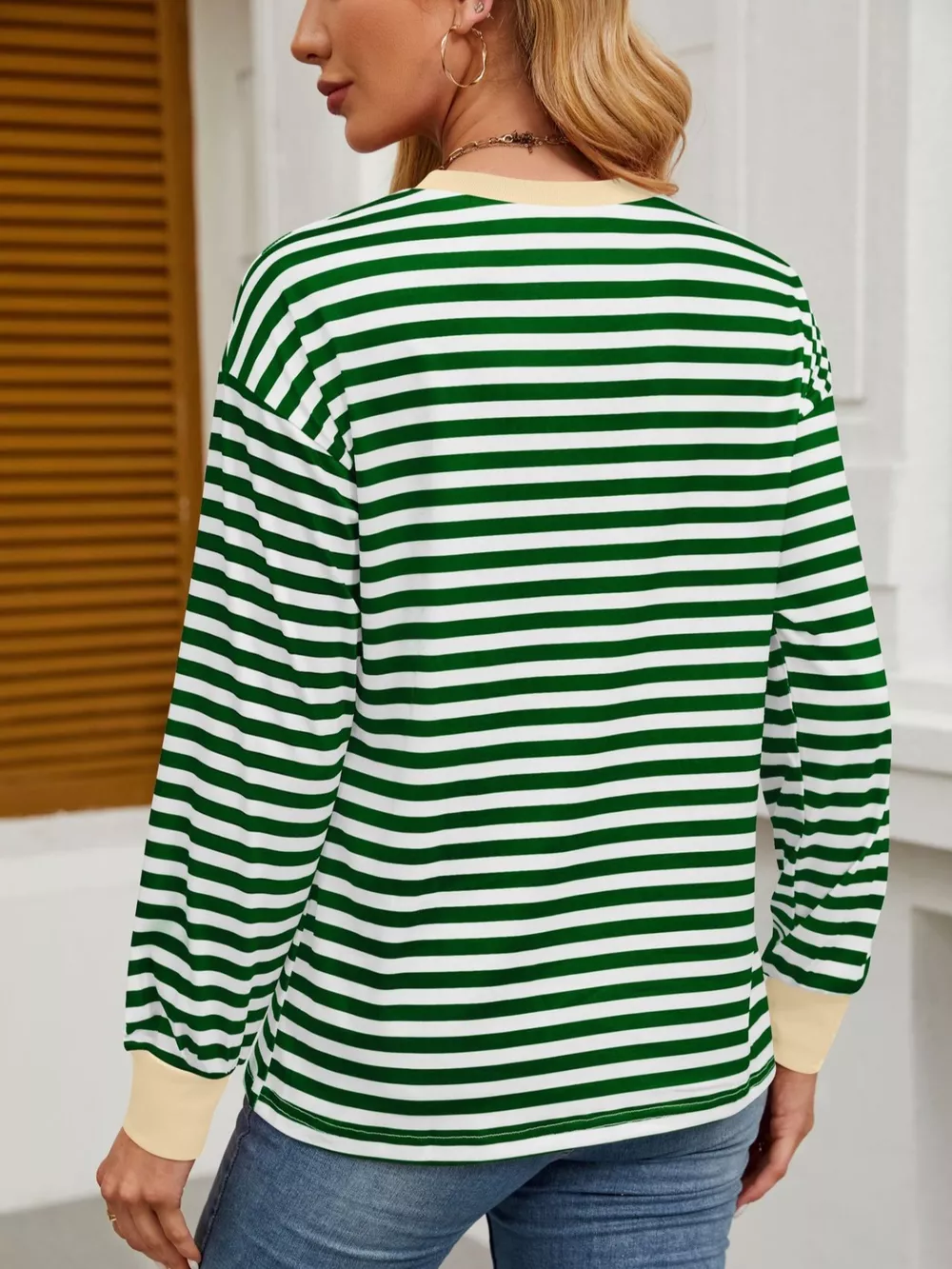 Striped Round Neck Long Sleeve T-Shirt, image 5