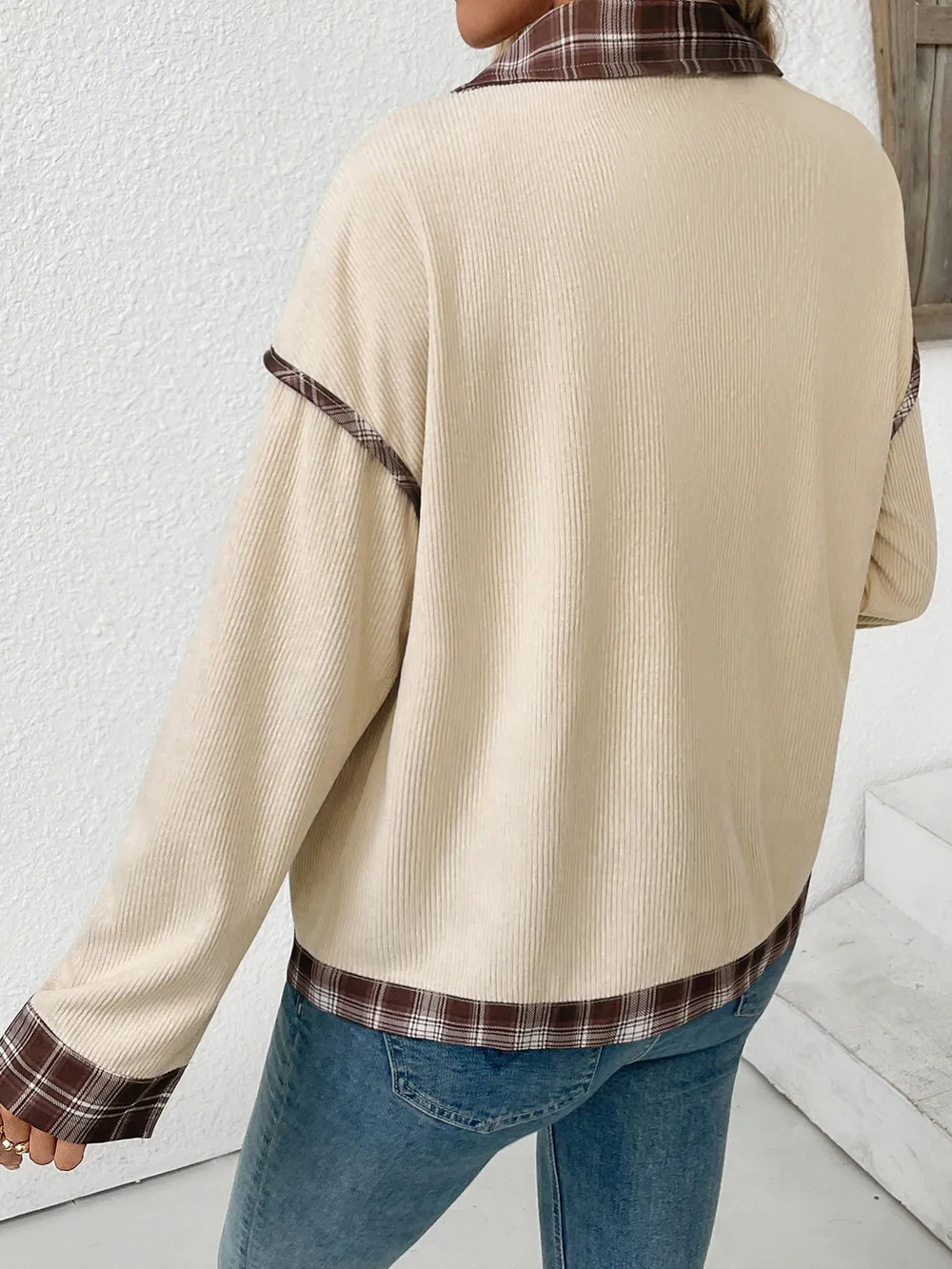 Plaid Hem Button Up Long Sleeve Shacket, image 7