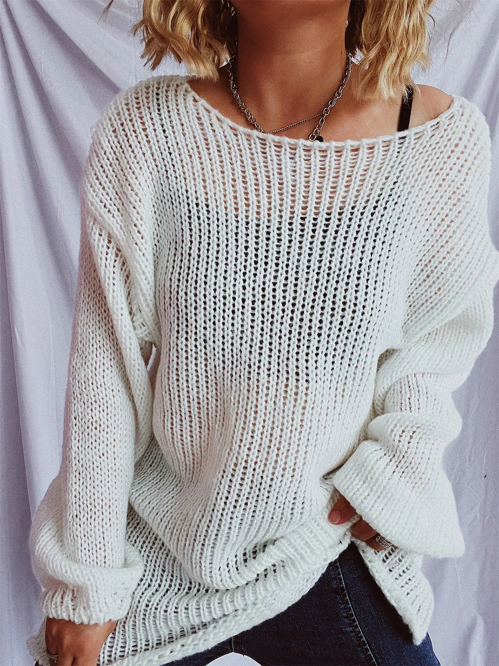 Boat Neck Dropped Shoulder Sweater, image 4