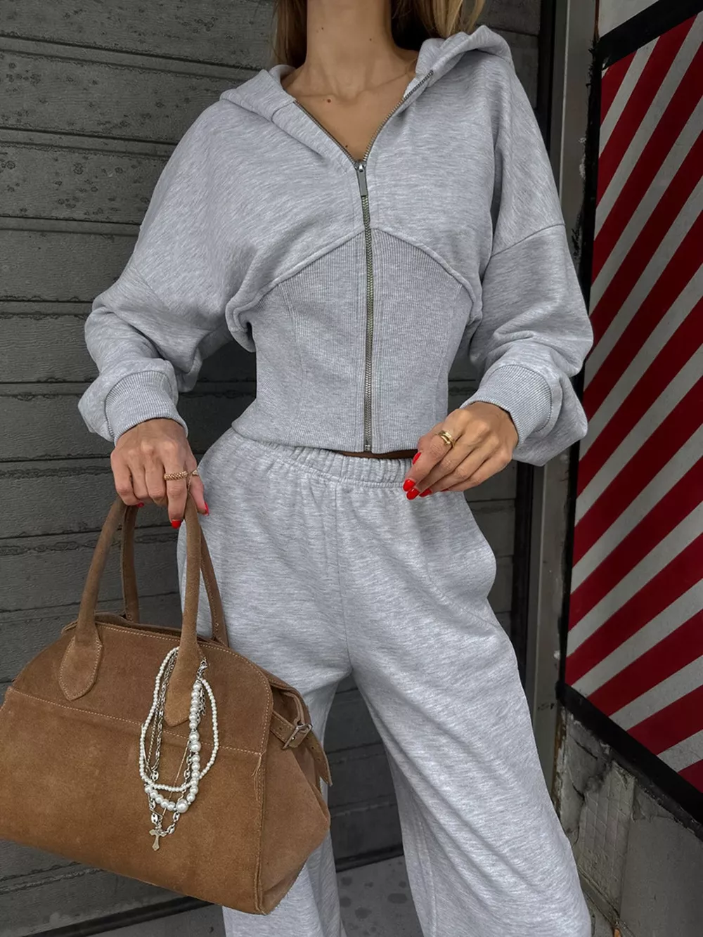 Zip Up Hoodie & Wide Leg Pants Set, image 4