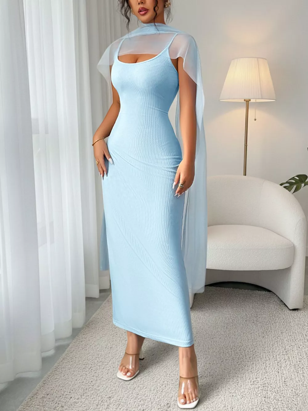 Scoop Neck Bodycon Maxi Dress, image 3