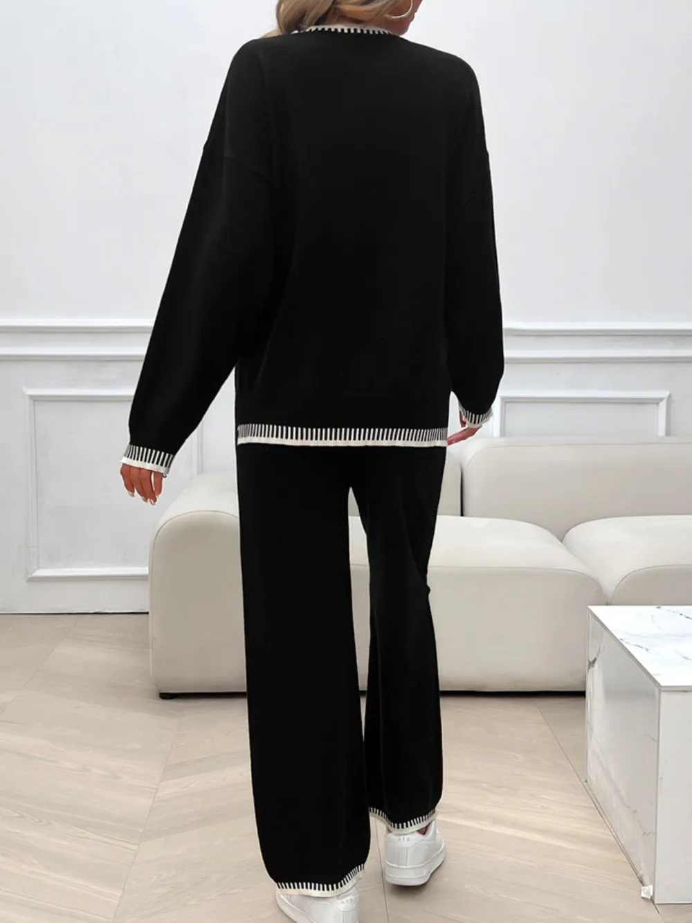Round Neck Dropped Shoulder Top and Pants Sweater Set, image 21