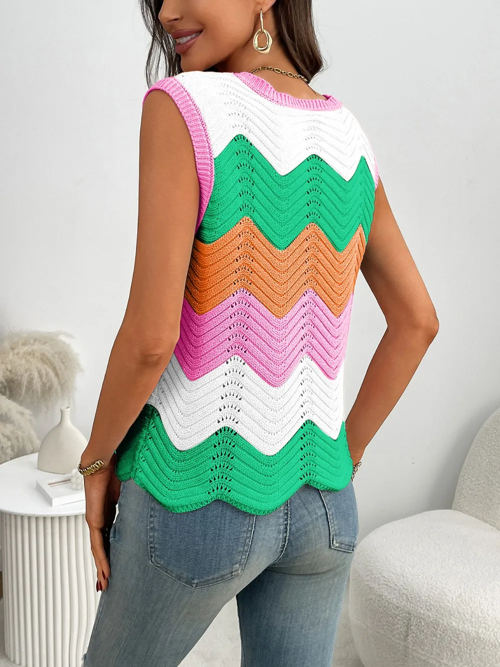 Color Block Round Neck Sweater Vest, image 12