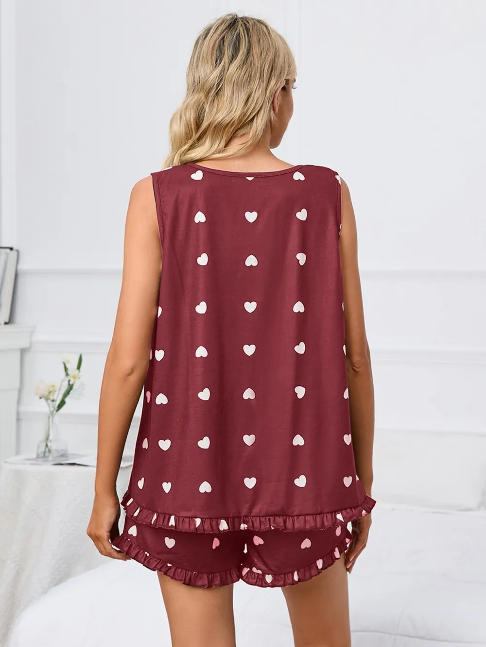 Heart Scoop Neck Tank and Shorts Lounge Set, image 9