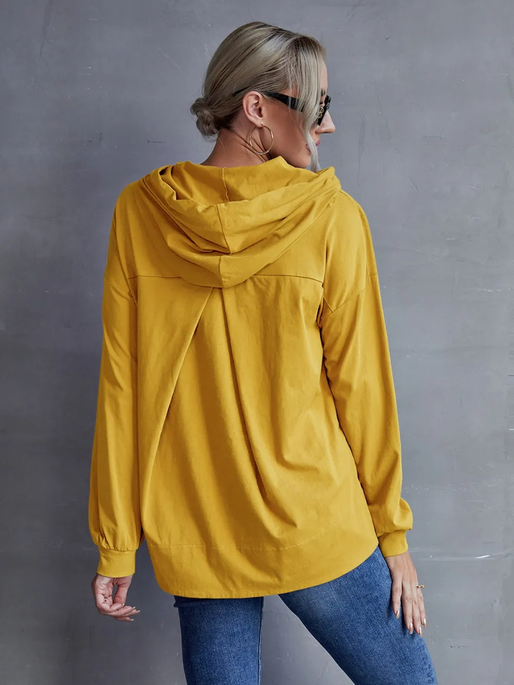 Drawstring Pocketed Dropped Shoulder Hoodie, image 4