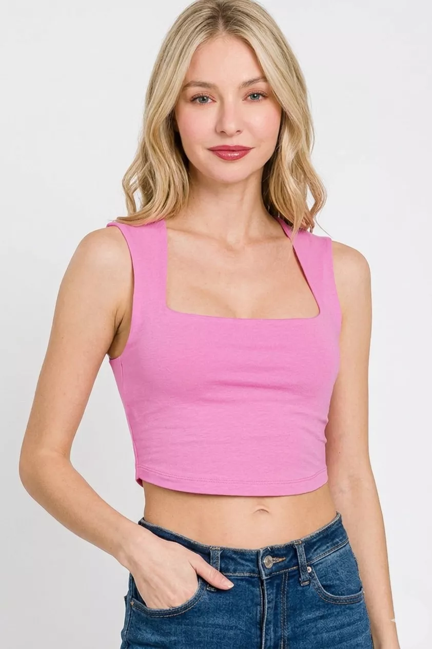 Double Layered Square Neck Cropped Tank Top, image 2