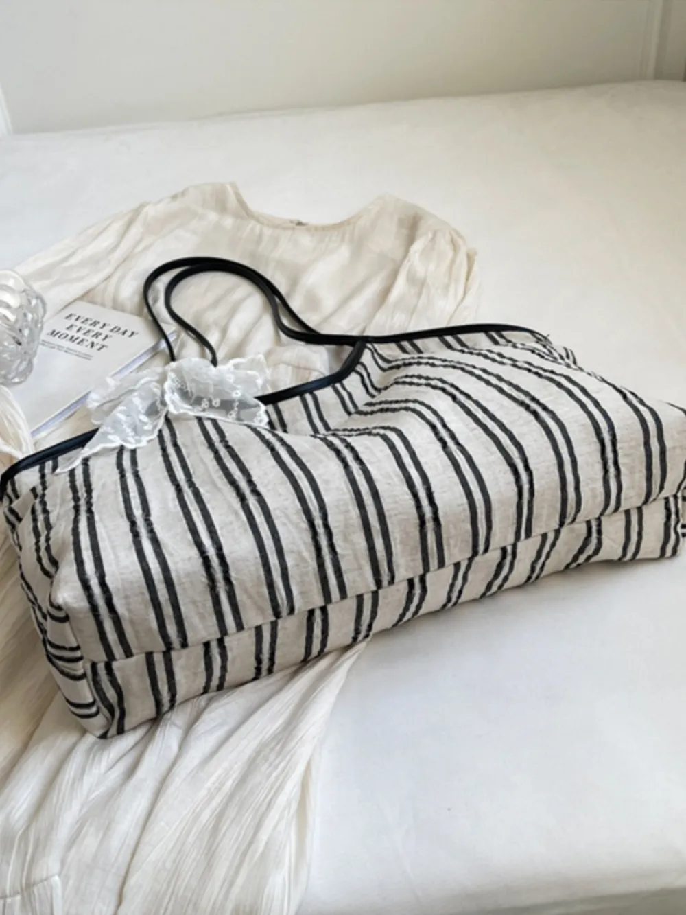 Striped Canvas Tote Bag, image 4