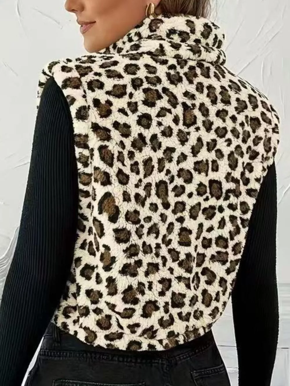 Animal Print Zip Up Vest Coat, image 5