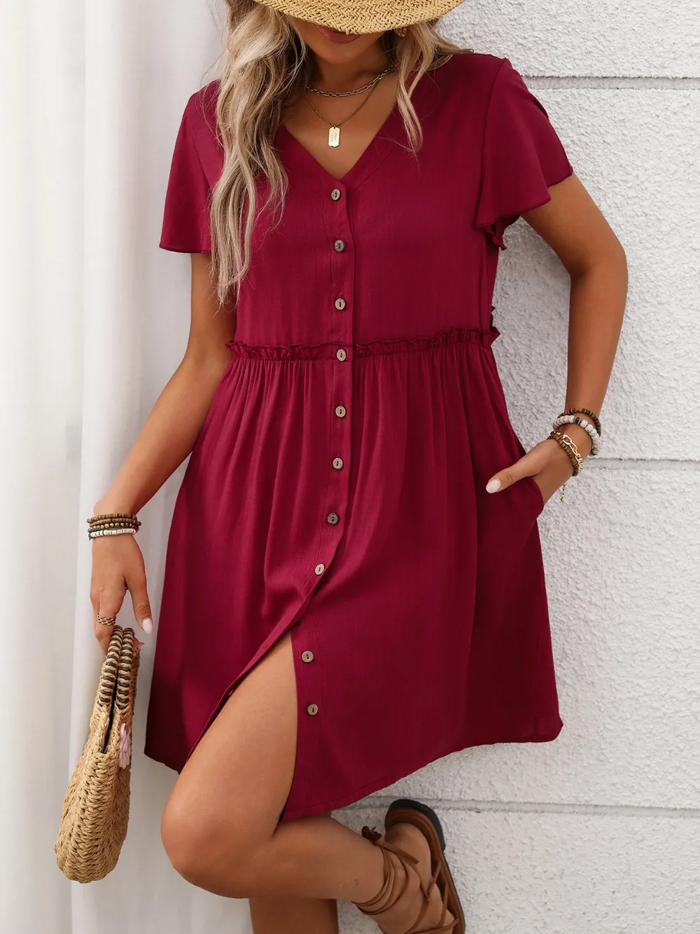 Button Front Flutter Sleeve Dress, image 19