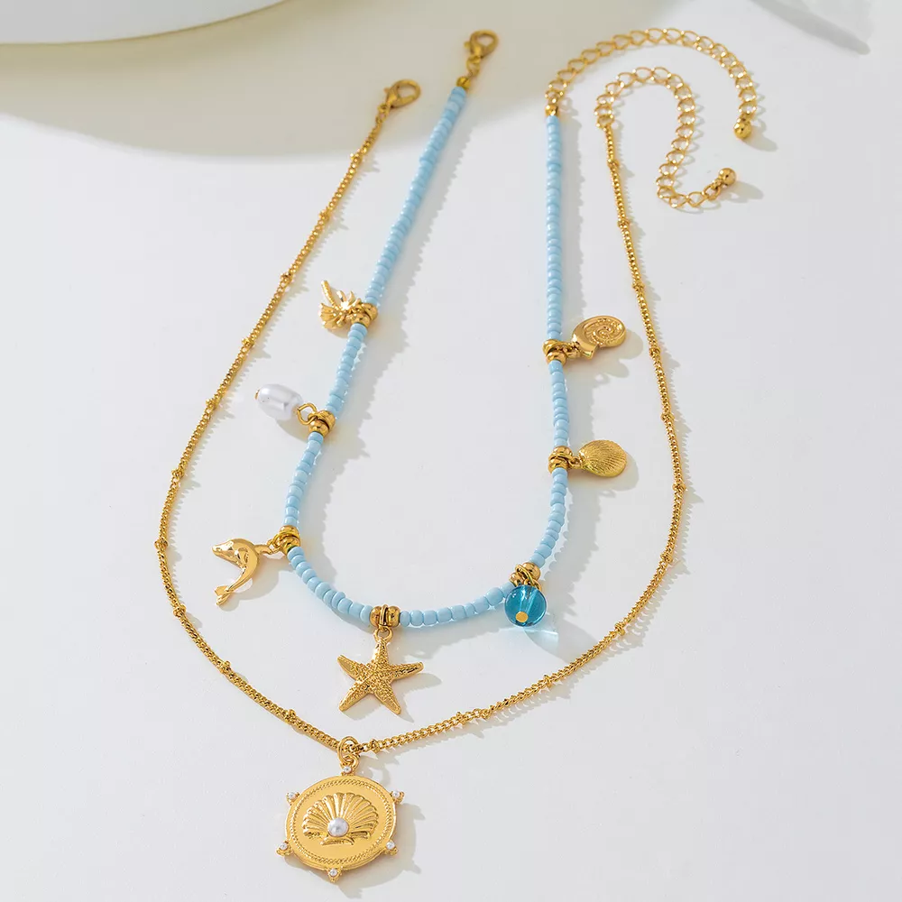 2-Piece Beaded Charm Necklace with Pendant, image 6