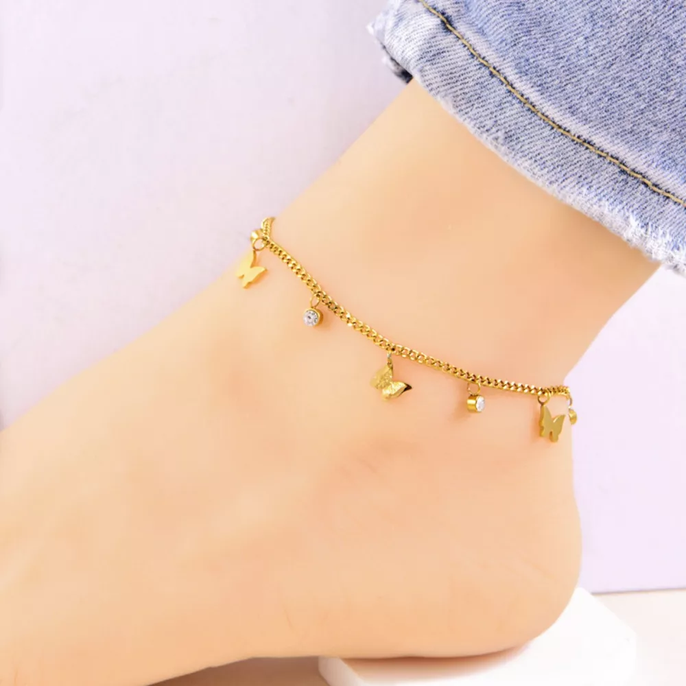 18K Gold-Plated Butterfly Charm Anklet Bracelets, image 4