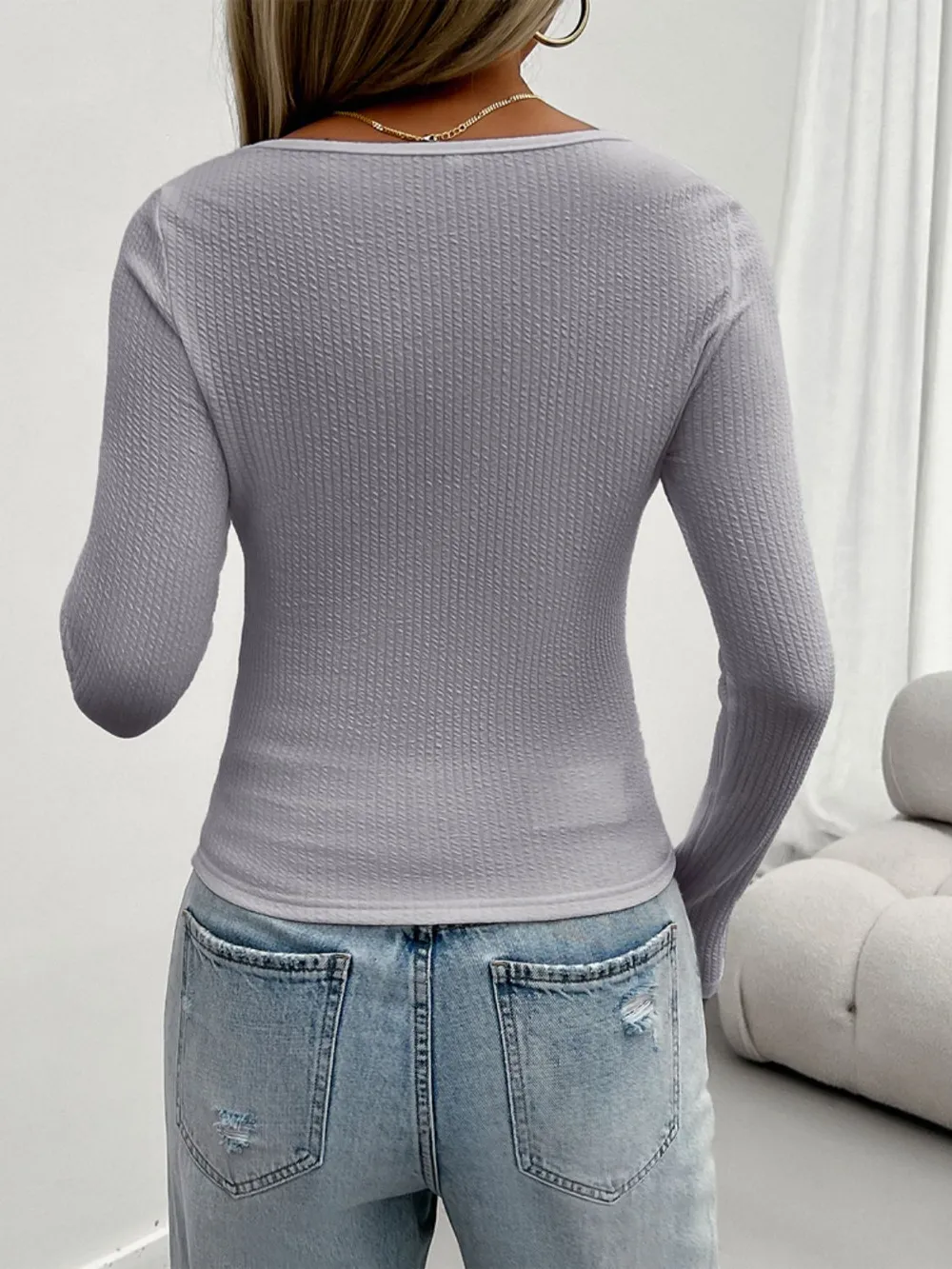 Lace Detail Scoop Neck Long Sleeve T-Shirt, image 2
