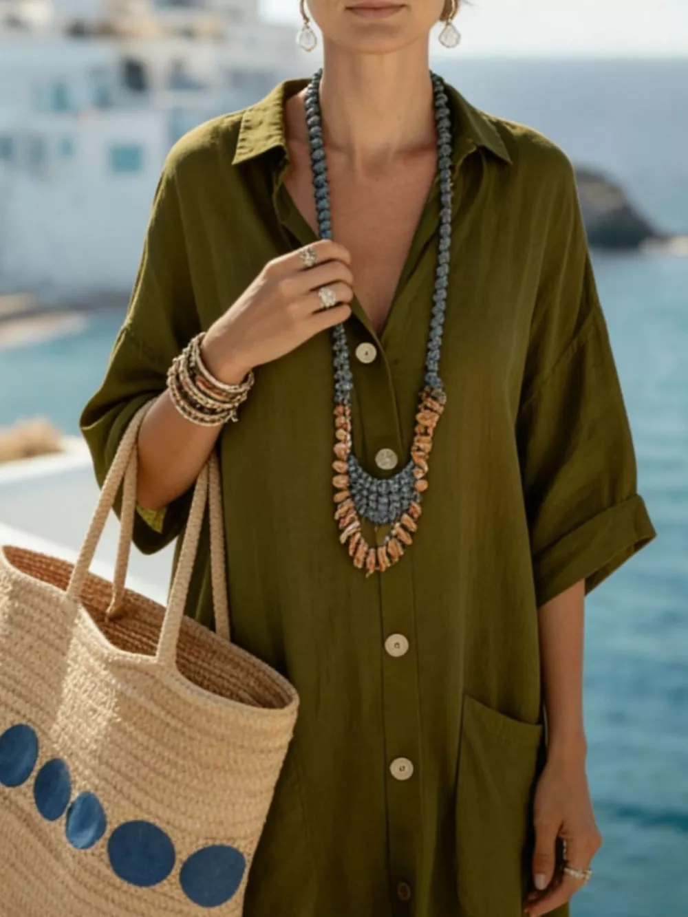 Button Front 3/4 Sleeve Maxi Dress, image 2