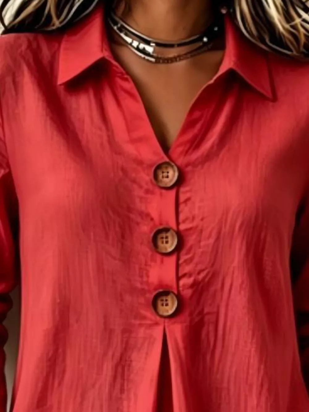 Full Size Button Detail Long Sleeve Blouse Plus Size, image 11