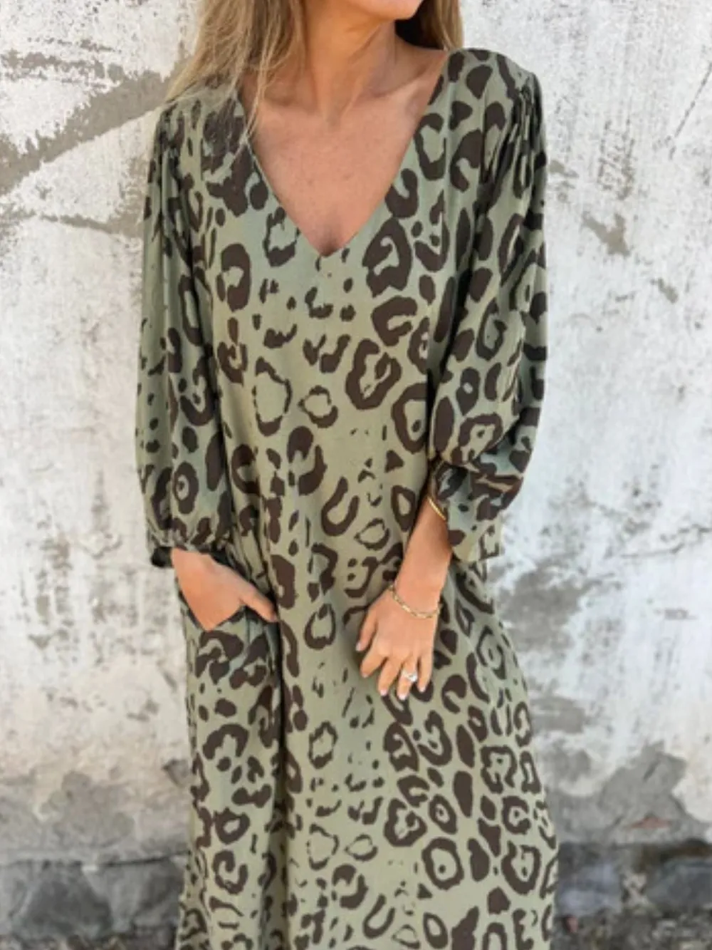 Full Size Printed V-Neck Dress with Pockets Plus Size, image 31
